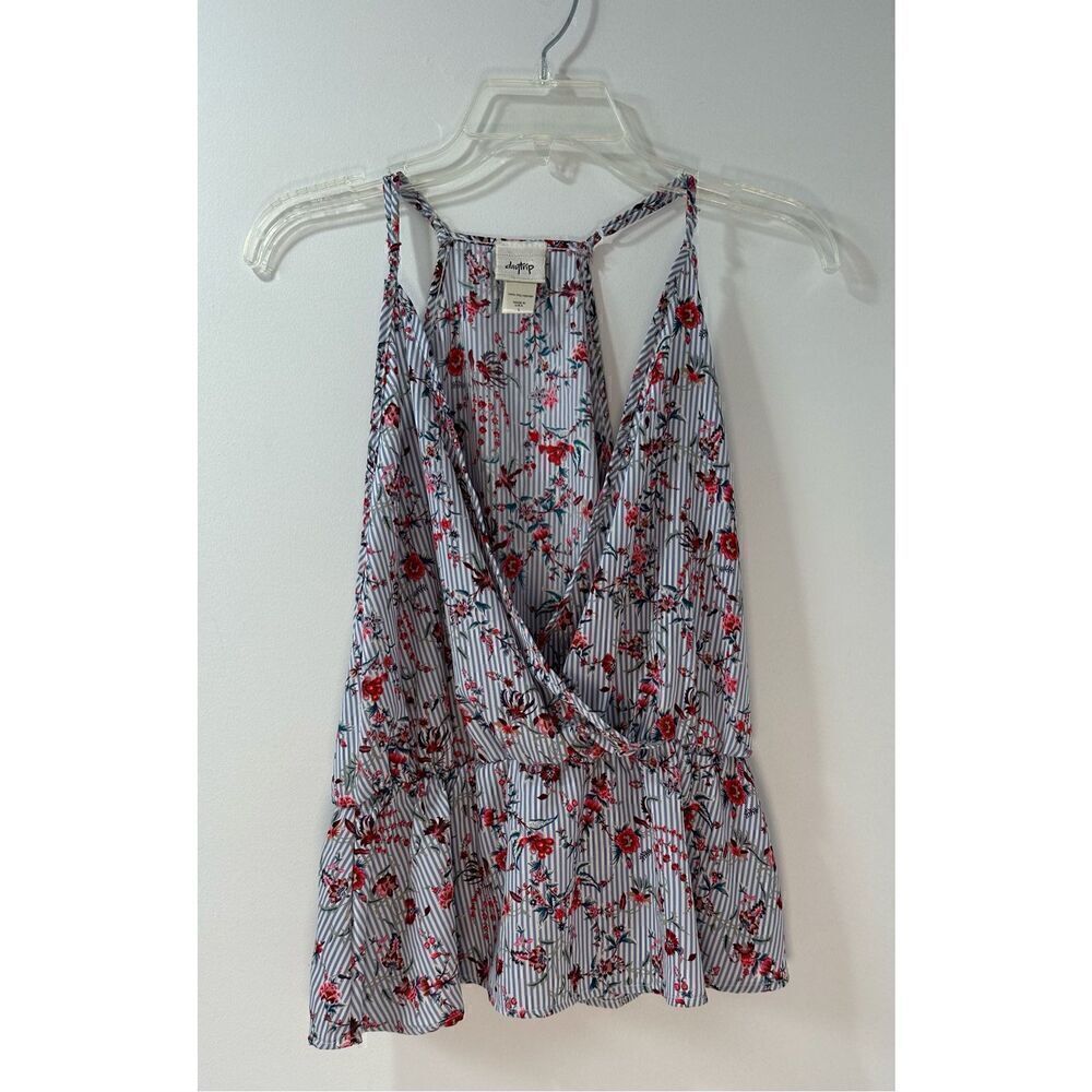 Daytrip women’s blue white floral print spaghetti strap top size Large #32-1169